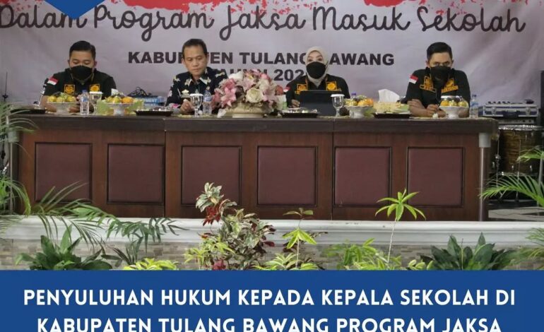 Kamis, 30 September 2021 telah dilaksanakan giat Program Jaksa Masuk Sekolah dalam rangka Penyuluhan Hukum kepada Kepala Sekolah SMP se Kabupaten Tulang Bawang