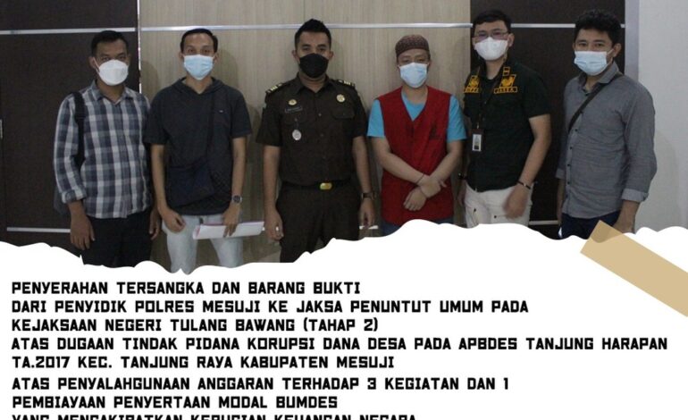  Selasa, 2 November 2021 telah dilaksanakan Penyerahan Tersangka dan Barang Bukti dari Penyidik Polres Mesuji ke Jaksa penuntut umum (Mirza Amarulah, S
