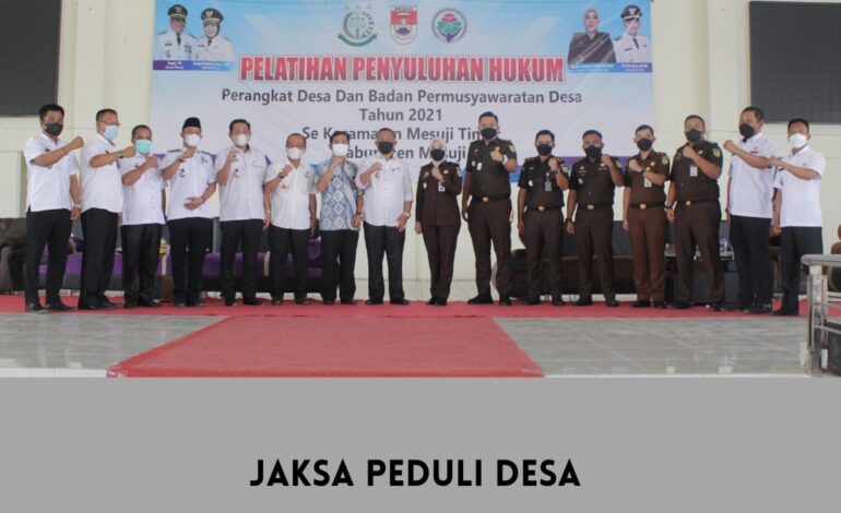  Kamis, 16 Desember 2021 telah dilaksanakan program Jaksa Peduli Desa (JALISA) dimana program tersebut bertujuan memberikan pembinaan kepada seluruh Kepala Desa  Se-Kabupaten Mesuji dengan melakukan Penyuluhan Hukum sebagai Upaya Preventif atau pencegahan timbulnya penyalahgunaan wewenang dalam Penyelenggaraan Desa, Pengelolaan Keuangan dan aset desa serta Tindak Pidana Umum lainnya