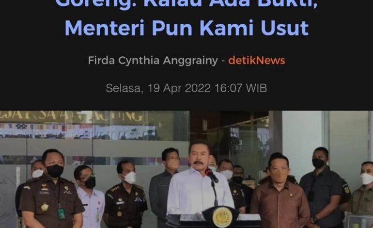  Dirjen Perdagangan Luar Negeri Kemendag Indrasari Wisnu Wardhana (IWW) dan 3 pengusaha swasta lainnya ditetapkan sebagai tersangka dalam kasus dugaan korupsi pemberian fasilitas ekspor crude palm oil atau CPO atau minyak goreng