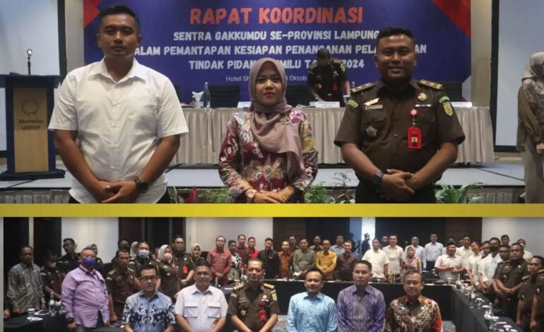  Kejaksaan Negeri Tulang Bawang mengikuti Rapat Koordinasi Sentra Gakkumdu Se-Provinsi Lampung Dalam Pemantapan Kesiapan Penanganan Pelanggaran Tindak Pidana Pemilu Tahun 2024