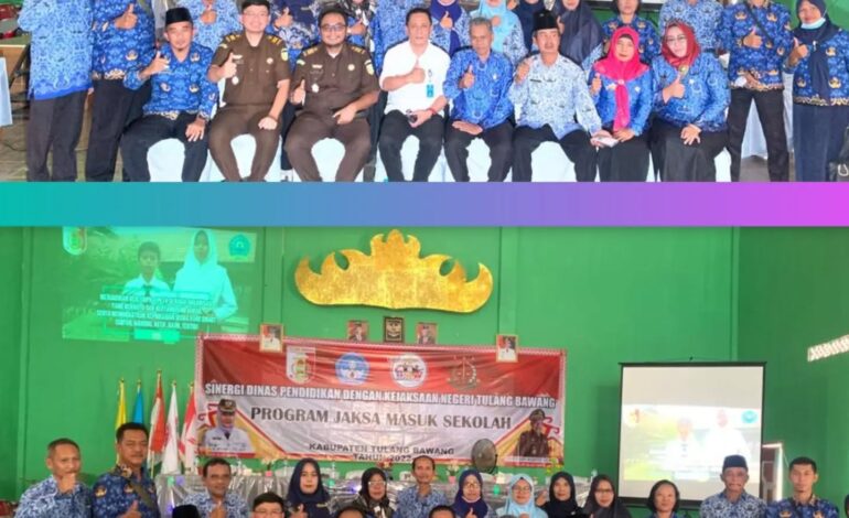  Kepala Kejaksaan Negeri Tulang Bawang melakukan Penyuluhan Hukum dalam Program Jaksa Masuk Sekolah (JMS) Terhadap Kepala Sekolah dan Guru SD-SMP dikampung Dente Teladas Kecamatan  Penawar Tama Kabupaten Tulang Bawang
