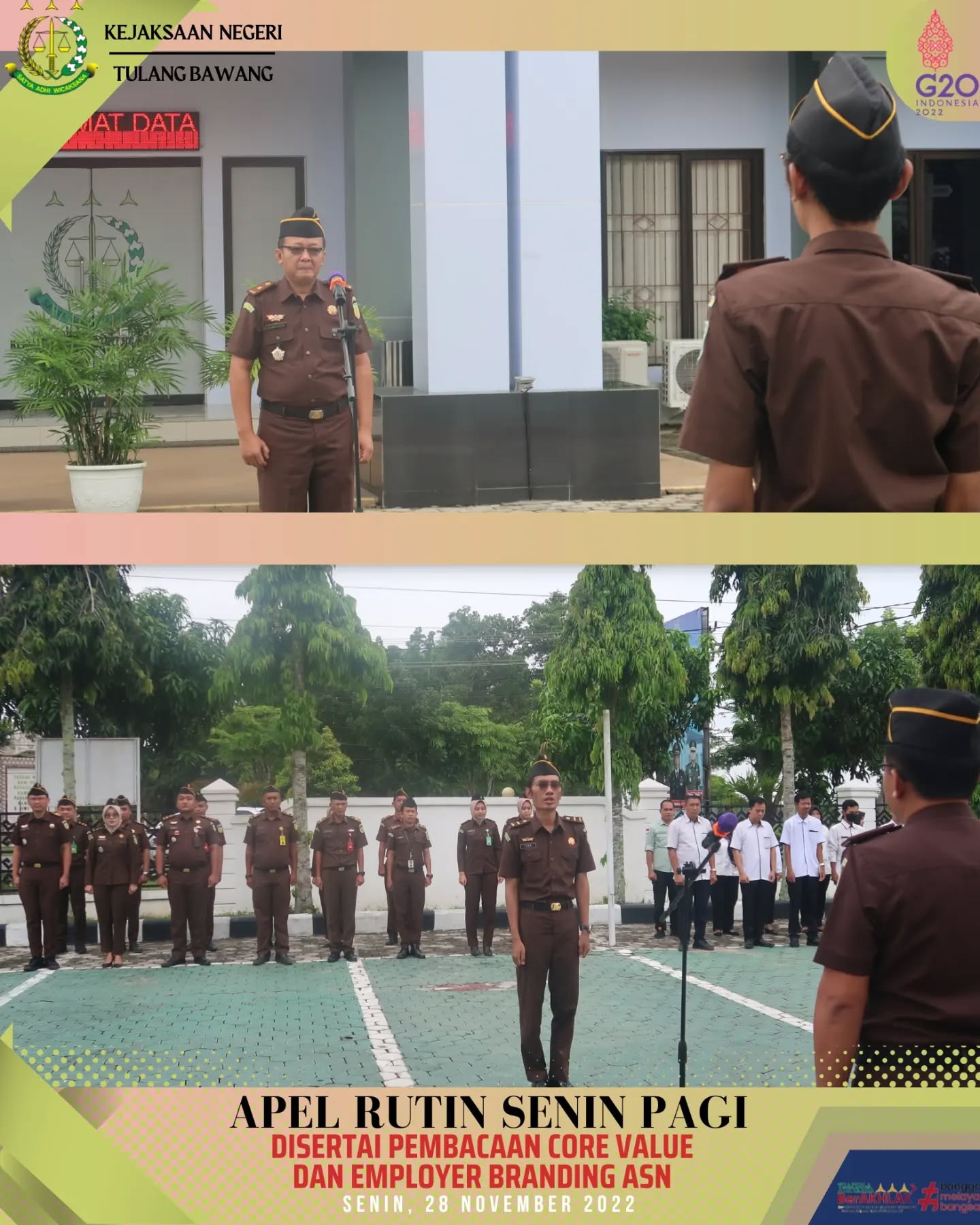 Kejaksaan Negeri Tulang Bawang melaksanakan Apel Rutin Senin Pagi Disertai Pembacaan Core Value Dan Employer Branding ASN
