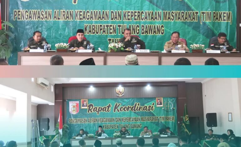 Kejaksaan Negeri Tulang Bawang melaksanakan Rapat Koordinasi Pengawasan Aliran Kepercayaan dan Keagamaan Masyarakat (PAKEM) Kabupaten Tulang Bawang