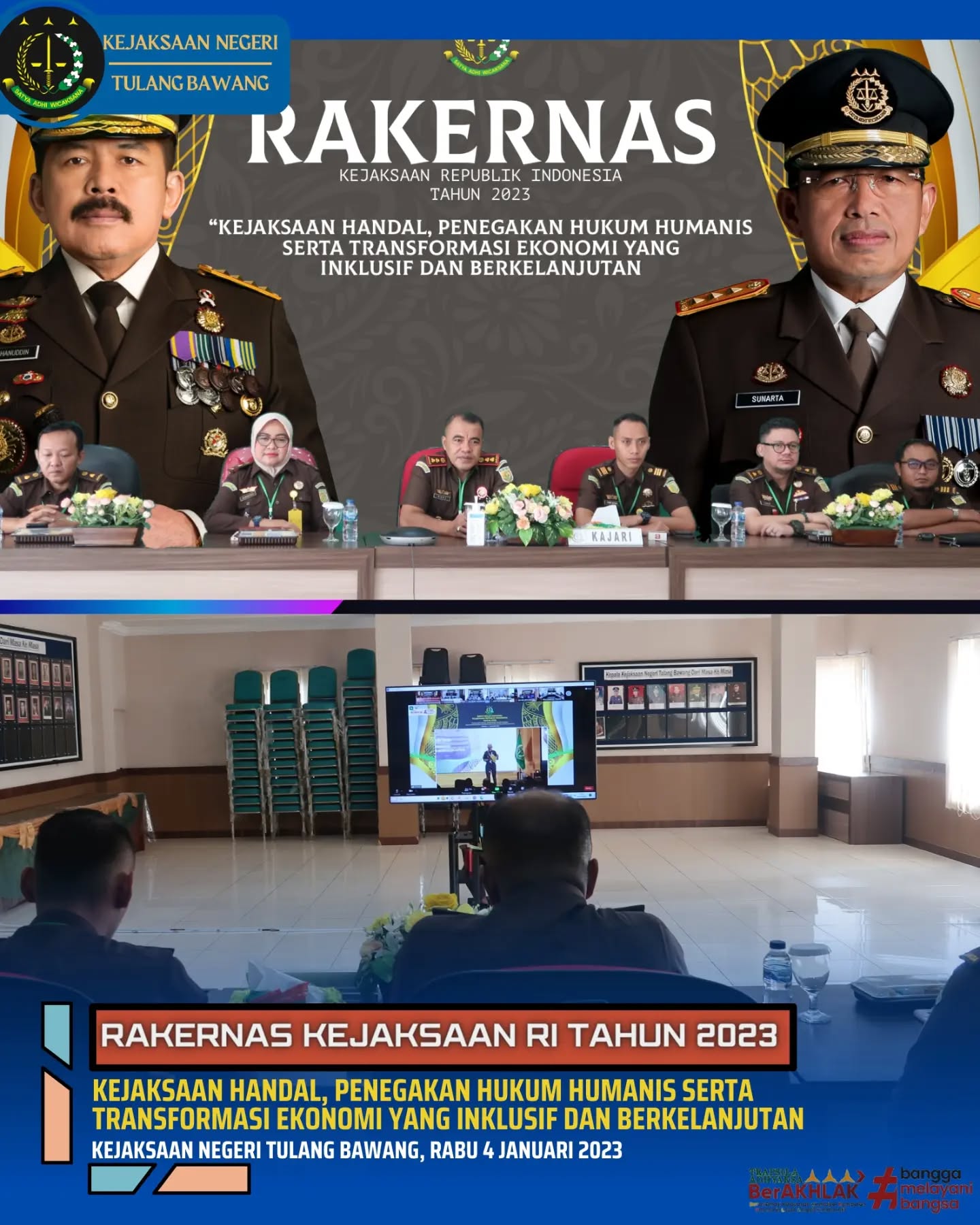 Kejaksaan Negeri Tulang Bawang Mengikuti Video Conference (Vicon) RAKERNAS Kejaksaan Republik Indonesia Tahun 2023 Dengan Tema “Kejaksaan Handal,Penegakkan Hukum Humanis Serta Transformasi Ekonomi yang Inklusif dan Berkelanjutan”