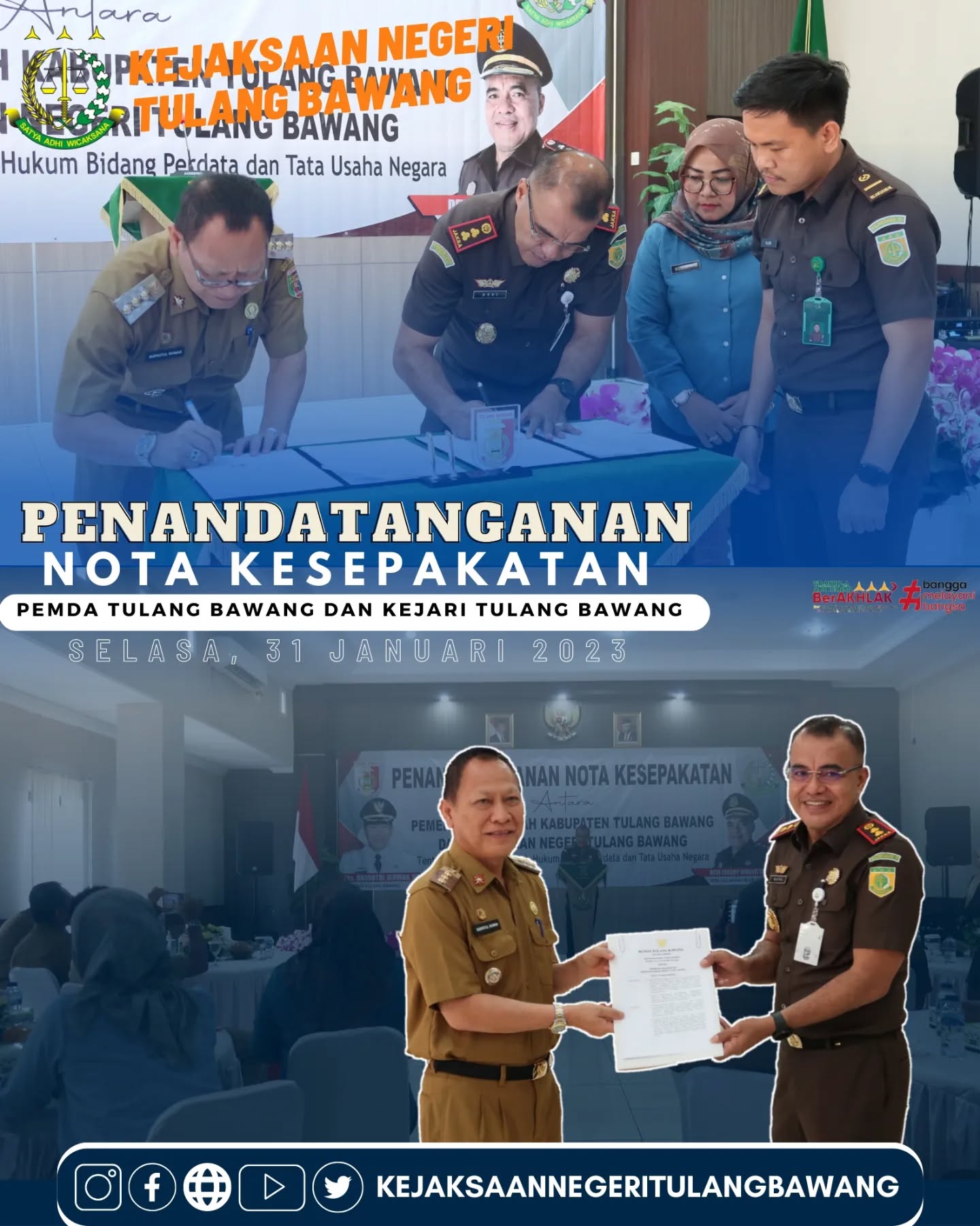 Kejaksaan Negeri Tulang Bawang melakukan Penandatanganan Nota Kesepakatan AntaraPemerintah Daerah Tulang Bawang dan Kejaksaan Negeri Tulang Bawang Terkait Penanganan Masalah Hukum Bidang Perdata dan Tata Usaha Negara