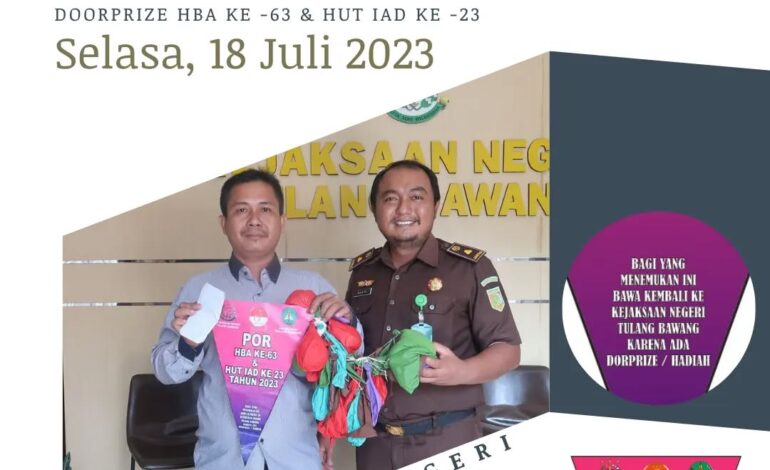  Pemberian Doorprize ( Hadiah ) bagi penemu Banner Balon Hari Bhakti Adhyaksa ke – 63 & HUT Ikatan Adhyaksa Dharmakarini ke – 23 tahun 2023