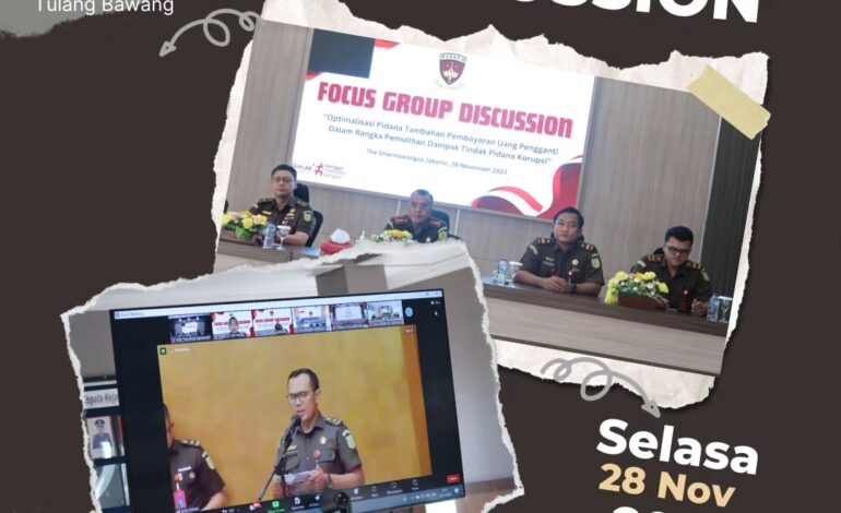  Kejaksaan Negeri Tulang Bawang mengikuti Kegiatan Video Conference (vicon) Focus Group Discussion Pidana Khusus Dengan Tema “ Optimalisasi Pidana Tambahan Uang Pengganti dalam Rangka Pemulihan Dampak Tindak Pidana Korupsi”