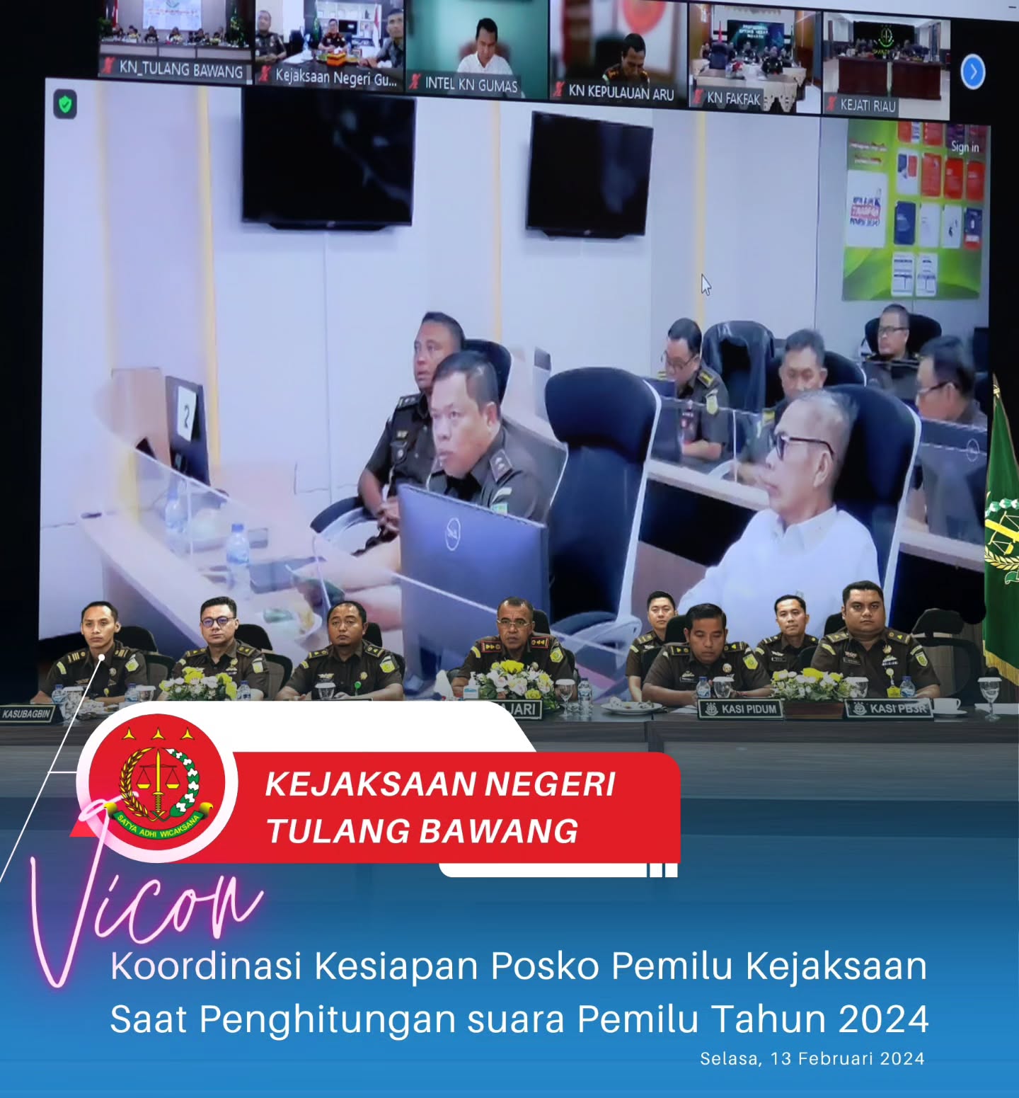 Kejaksaan Negeri Tulang Bawang mengikuti Video Conference (Vicon) Koordinasi Kesiapan Posko Pemilu Kejaksaan