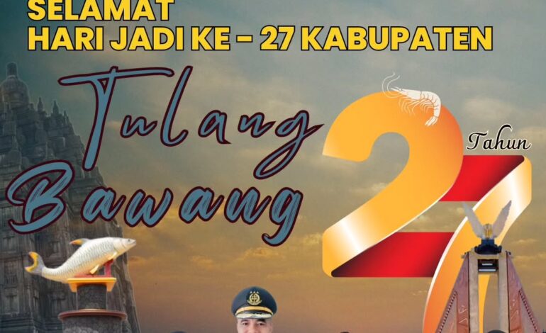  Kepala Kejaksaan Negeri Tulang Bawang Beserta seluruh Jajaran Mengucapkan “ Selamat Memperingati Hari Jadi Kabupaten Tulang Bawang  Ke-27 Tahun” 20 Maret 1997 – 20 Maret 2024
“ Teruslah Berkarya Untuk Tulang Bawang Yang Lebih Baik, Unggul, dan Maju ”

@kejaksaan.ri @kejatilampung