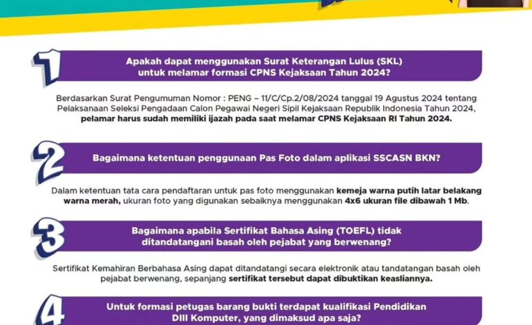  Untuk membantu menjawab pertanyaan kalian, kami telah merangkum Pertanyaan-pertanyaan yang sering masuk ke Helpdesk CASN Kejaksaan dalam FAQ kedua ini