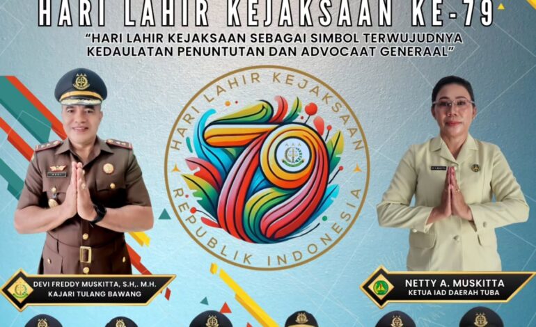  Kepala Kejaksaan Negeri Tulang Bawang beserta Seluruh Keluarga Besar Kejaksaan mengucapkan “ Selamat Memperingati Hari Lahir Kejaksaan Ke-79 ”Hari Lahir Kejaksaan Sebagai Simbol Terwujudnya Kedaulatan Penuntutan dan Advocaat Generaal. 

@kejaksaan.ri @kejatilampung