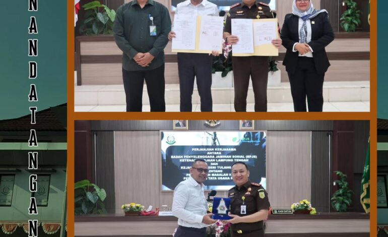  Kejaksaan Negeri Tulang Bawang melakukan Giat Penandatanganan Perjanjian Kerja Sama Penanganan Masalah Hukum Bidang Perdata dan Tata Usaha Negara antara BPJS Ketenagakerjaan Kantor Cabang Lampung Tengah dengan Kejaksaan Negeri Tulang Bawang
