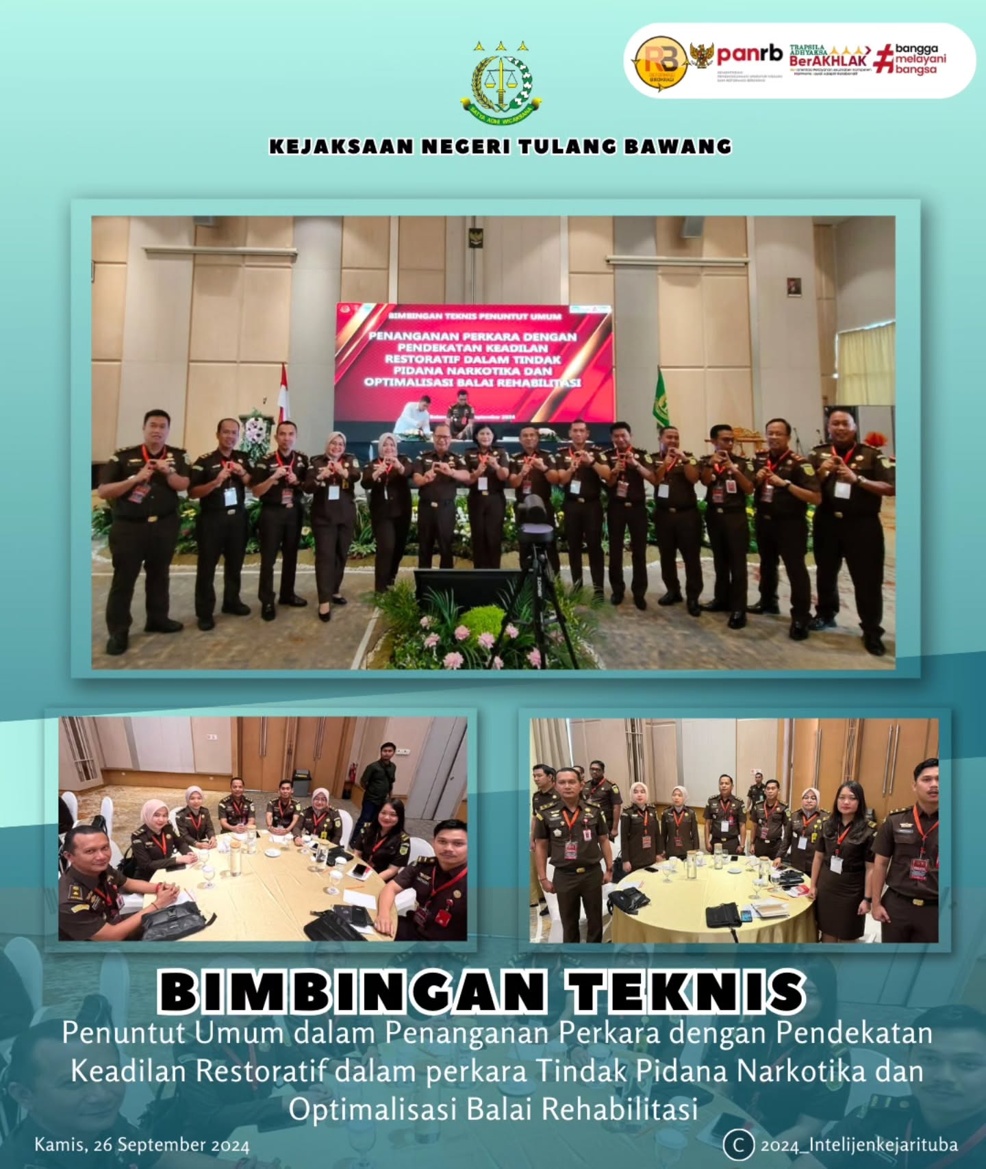 Kejaksaan Negeri Tulang Bawang mengikuti Kegiatan Bimbingan Teknis Penuntut Umum dalam Penanganan Perkara dengan Pendekatan Keadilan Restoratif dalam Perkara Tindak Pidana Narkotika dan Optimalisasi Balai Rehabilitasi yang diselenggarakan di Harris Hotel Batam Center