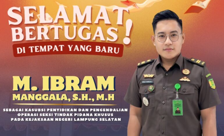  Kepala Kejaksaan Negeri Tulang Bawang Dennie Sagita, S.H., M.H Beserta Seluruh Jajaran Mengucapkan “Selamat Bertugas di Tempat Baru”. M. Ibram Manggala, S.H., M.H. sebagai Kasubsi Penyidikan dan Pengendalian Operasi Seksi Tindak Pidana Khusus pada Kejaksaan Negeri Lampung Selatan. 
Terima kasih atas pengabdian nya selama ini 🙏

@kejaksaan.ri @kejatilampung