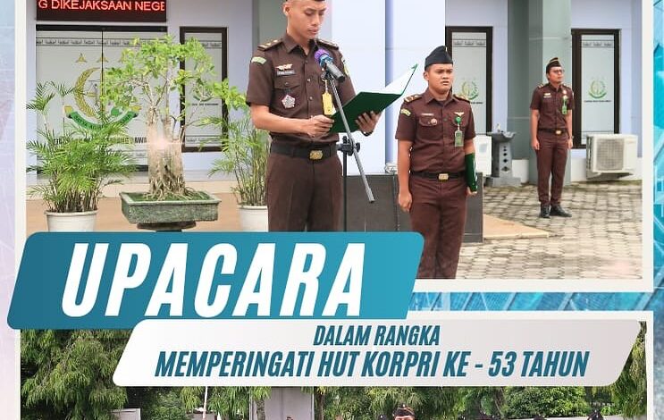 Kejaksaan Negeri Tulang Bawang melaksanakan Upacara memperingati HUT KORPRI KE – 53 Tahun “ KORPRI untuk Indonesia Maju”