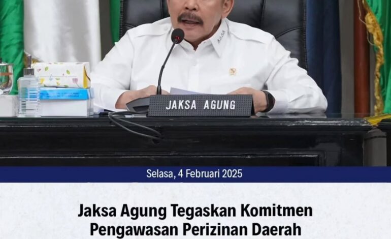  Dalam rangka memperkuat pengawasan dan penegakan hukum di bidang penyelenggaraan perizinan di daerah, Jaksa Agung Republik Indonesia melaksanakan penandatanganan Nota Kesepahaman yang melibatkan sejumlah lembaga penting, antara lain Kementerian Dalam Negeri, Kepolisian Negara Republik Indonesia (Polri), Komisi Pemberantasan Korupsi (KPK), serta Badan Pengendalian Pembangunan dan Investigasi Khusus (BAPPISUS) pada Selasa 4 Februari 2025 di Kementerian Dalam Negeri