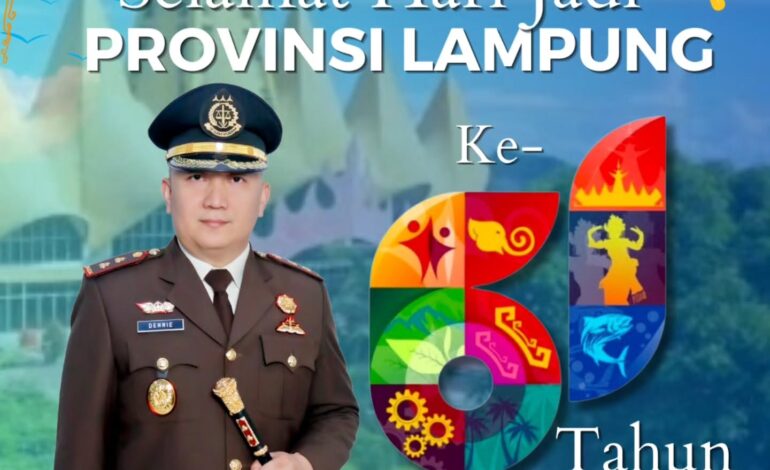  Kepala Kejaksaan Negeri Tulang Bawang, Dennie Sagita, S.H., M.H. beserta Seluruh Jajaran Kejaksaan Negeri Tulang Bawang mengucapkan “Selamat HarI Jadi Provinsi Lampung Ke – 61 Tahun”
~ Sai Bumi Ruwa Jurai, Bersatu Membangun Lampung. 

@kejatilampung