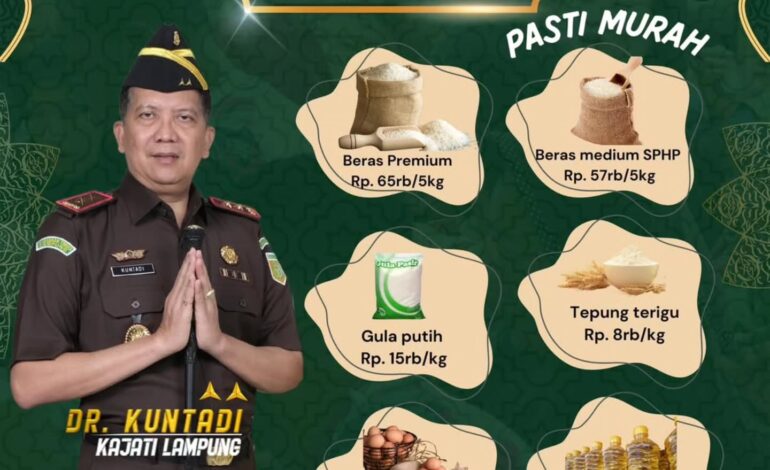  Dalam rangka membantu meringankan beban masyarakat menjelang Hari Raya Idul Fitri, Kejaksaan Tinggi Lampung menggelar Pasar Murah dengan berbagai kebutuhan pokok yang dijual dengan harga terjangkau
