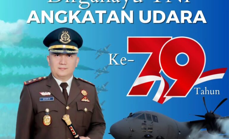  Kepala Kejaksaan Negeri Tulang Bawang, Dennie Sagita, S.H., M.H. beserta Seluruh Jajaran Kejaksaan Negeri Tulang Bawang mengucapkan “Dirgahayu TNI Angkatan Udara Ke – 79 Tahun. ”
~ Dengan Semangat SWA BHUWANA PAKSA, TNI Angkatan Udara Siap Menjaga Kedaulatan Udara Nasional untuk Mewujudkan Indonesia Maju.

@kejatilampung @lanud_bunyamin