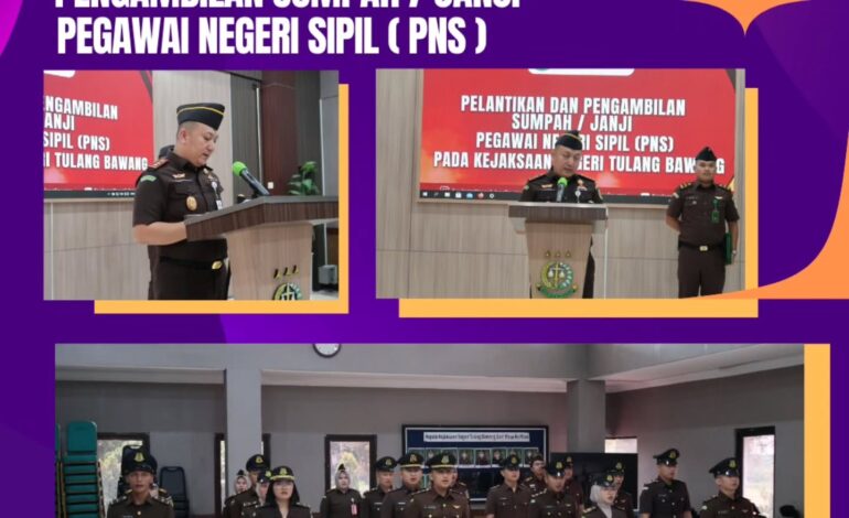  selaku Kepala Kejaksaan Negeri Tulang Bawang menjadi Inspektur Upacara dalam Kegiatan Pelantikan dan Sumpah / Janji sebagai Pegawai Negeri Sipil (PNS) pada Kejaksaan Negeri Tulang Bawang