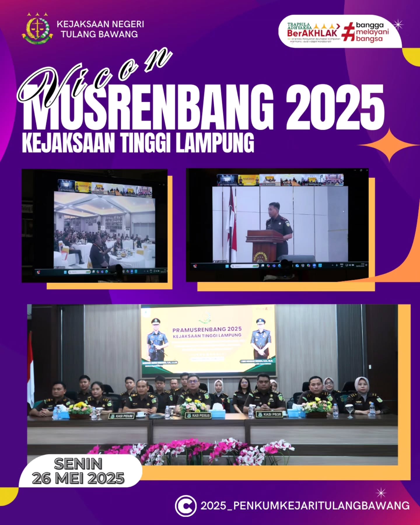Kejaksaan Negeri Tulang Bawang mengikuti Vicon Musrenbang 2025 Kejaksaan Tinggi Lampung denga Tema “ Perencanaan dan Penganggaran Berbasis Asta Cita menuju Kejaksaan yang Berkeadilan, Humanis, Akuntabel, Transparan dan Modern”