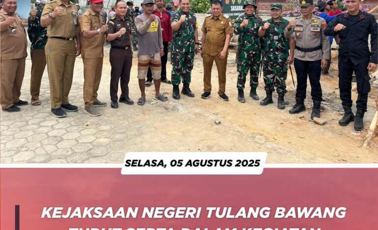  Pada hari Selasa, 5 Agustus 2025, Kejaksaan Negeri Tulang Bawang turut serta dalam kegiatan Pengawasan dan Evaluasi (Wasev) TNI Manunggal Membangun Desa (TMMD) ke-125 yang digelar oleh Kodim 0426/Tulang Bawang