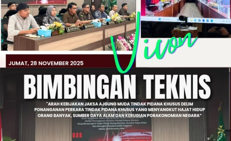  Kejaksaan Negeri Tulang Bawang para kasi, kasubsi dan Jaksa Fungsional kejaksaan Negeri Tulang Bawang mengikuti vicon Bimbingan Teknis “ Arah Kebijakan Jaksa Ajgung Muda Tindak Pidana Khusus Delim Ponanganan Perkara Tindak Pidana Khusus Yang Menyangkut Hajat Hidup Orang Banyak, Sumber Daya Alam Dan Kerugian Porakonomian Negara” di ruang Aula Kantor Kejaksaan Negeri Tulang Bawang